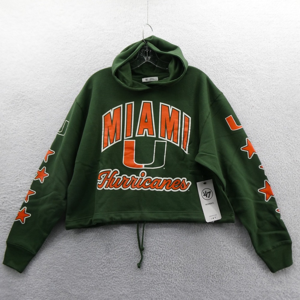 47 Brand Hoodie Women Small Miami Hurricanes Green Cropped Star Sleeve Cotton